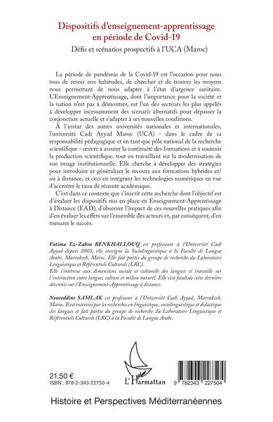 Dispositifs d'enseignement-apprentissage en période de Covid-19, Défis et scénarios prospectifs à l'UCA (Maroc) (9782343227504-back-cover)