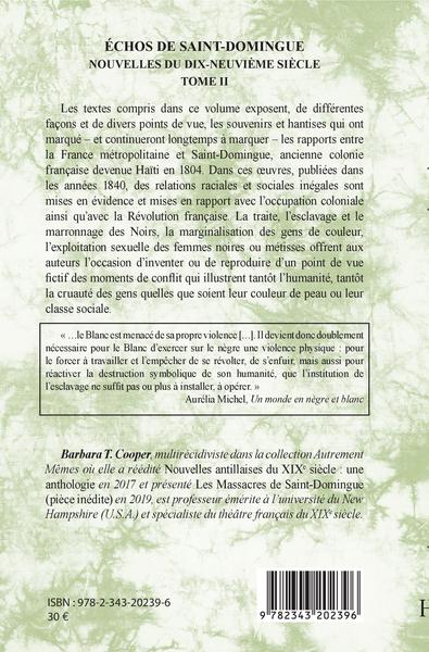 Echos de Saint-Domingue Tome II, Nouvelles du dix-neuvième siècle (9782343202396-back-cover)