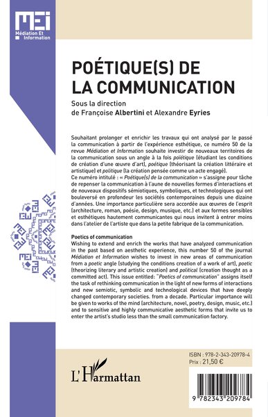 MEI (Médiation et Information), Poétique(s) de la communication (9782343209784-back-cover)