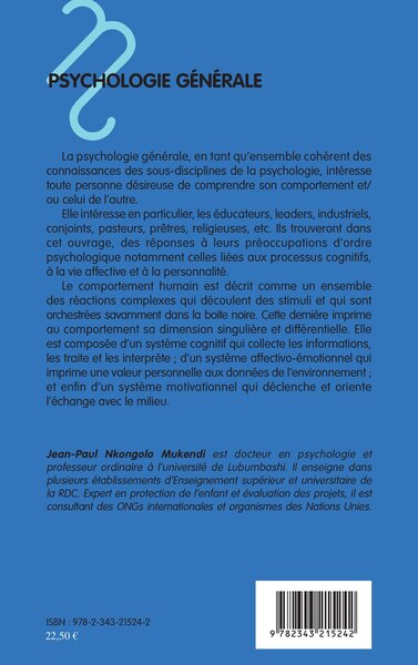 Psychologie générale (9782343215242-back-cover)