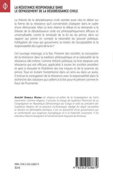 La résistance responsable dans le dépassement de la désobéissance civile, Repartir d'Etienne de la Boétie et de John Locke (9782343228679-back-cover)