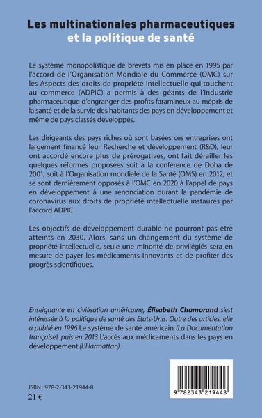 Les multinationales pharmaceutiques et la poltique de santé (9782343219448-back-cover)