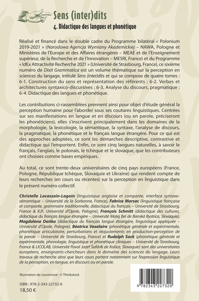 Sens (inter)dits, 4. Didactique des langues et phonétique (9782343227320-back-cover)