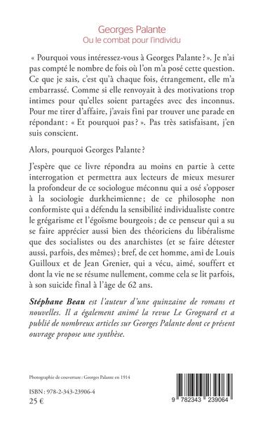 Georges Palante, Ou le combat pour l'individu - Etude biographique (9782343239064-back-cover)