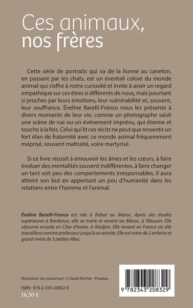 Ces animaux, nos frères (9782343208329-back-cover)