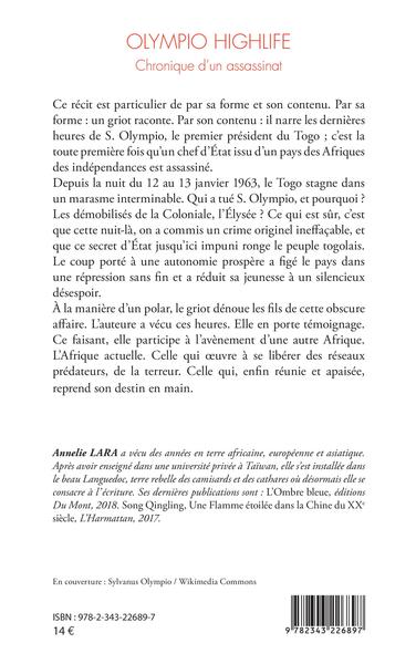 OLYMPIO HIGHLIFE, Chronique d'un assassinat (9782343226897-back-cover)