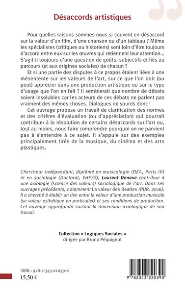 Désaccords artistiques, Essai sur l'origine des désaccords politiques et esthétiques sur l'art (9782343220390-back-cover)