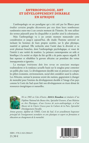 Anthropologie, art et développement durable en Afrique (9782343238449-back-cover)