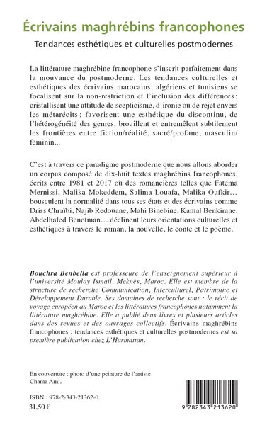 Ecrivains maghrébins francophones, Tendances esthétiques et culturelles postmodernes (9782343213620-back-cover)