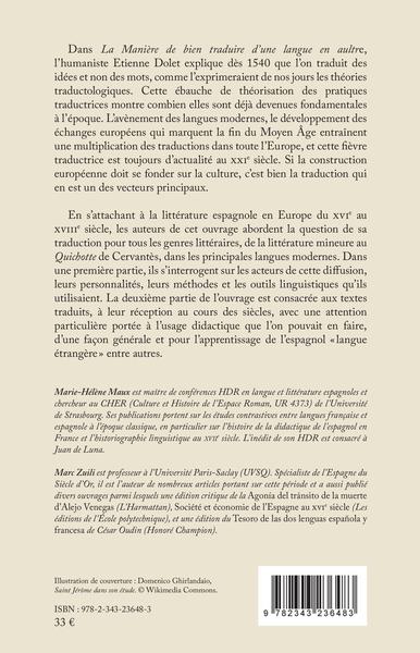 Les traductions de la littérature espagnole (XVIe-XVIIe siècle), Las traducciones de la litteratura espanola (siglos XVI-XVIII) (9782343236483-back-cover)