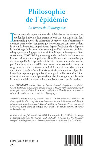 Philosophie de l'épidémie, Le temps de l'émergence - Edition 2020 (9782343211510-back-cover)