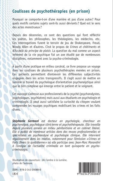 Coulisses de psychothérapies (en prison) (9782343200880-back-cover)