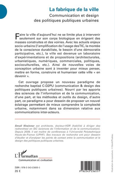 La fabrique de la ville, Communication et design des politiques publiques urbaines (9782343236551-back-cover)