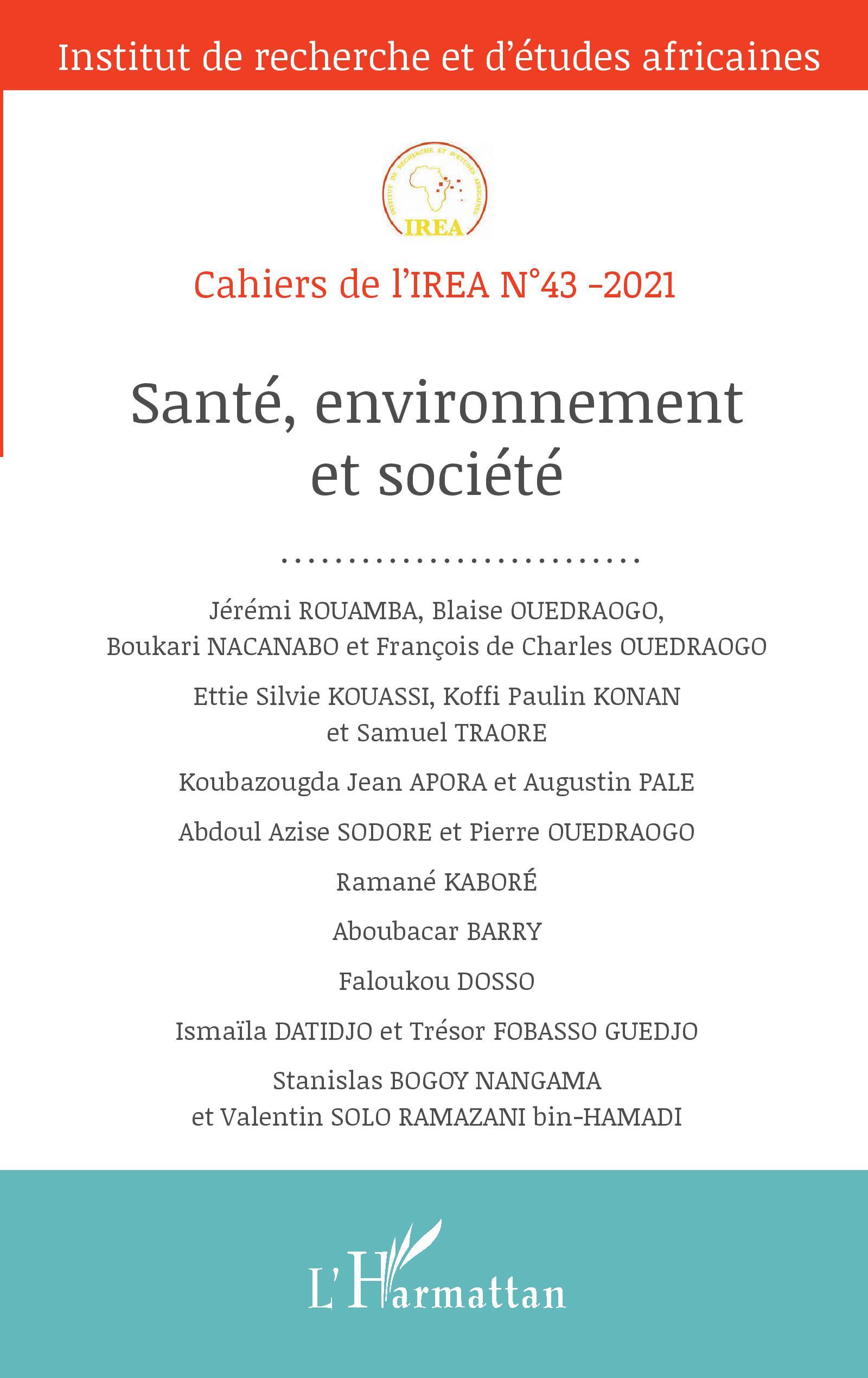 Cahiers de l'IREA, Santé, environnement et société (9782343233246-front-cover)