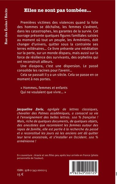 Elles ne sont pas tombées..., Des survivantes arméniennes du génocide de 1915 exilées en Occident (9782343200125-back-cover)