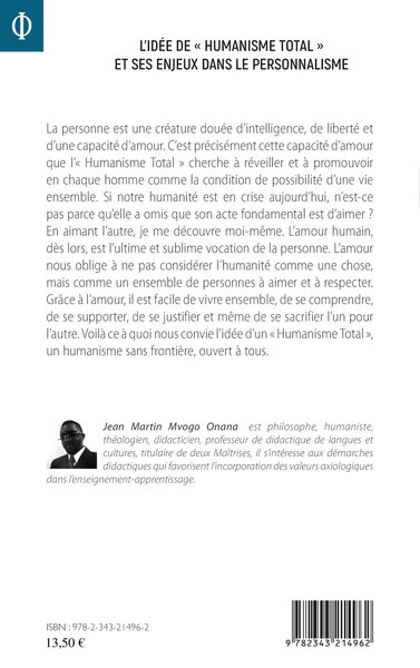 L'idée de "humanisme total" et ses enjeux dans le personnalisme (9782343214962-back-cover)