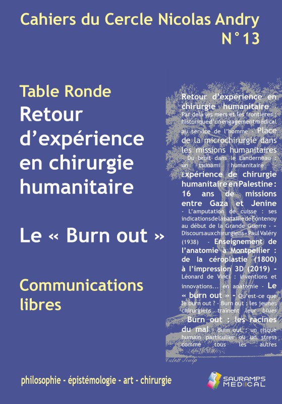 CAHIERS DU CERCLE N. ANDRY N°13, RETOUR D¿EXPÉRIENCE EN CHIRURGIE HUMANITAIRE - LE « BUR OUT » (9791030302349-front-cover)