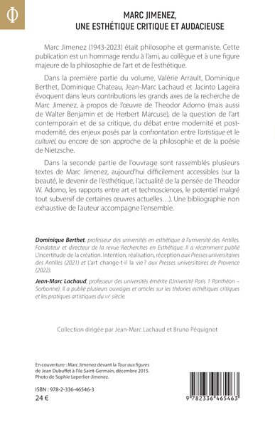 Marc Jimenez, une esthétique critique et audacieuse (9782336465463-back-cover)