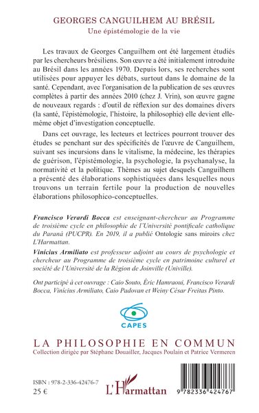 Georges Canguilhem au Brésil, Une épistémologie de la vie (9782336424767-back-cover)