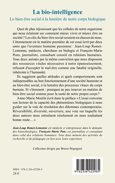 La bio-intelligence, Le bien-être social à la lumière de notre corps biologique (9782336422985-back-cover)