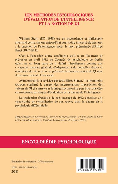 Les méthodes psychologiques d’évaluation de l’intelligence et la notion de QI (9782336497891-back-cover)