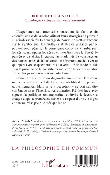 Folie et colonialité, Ontologie critique de l’enfermement (9782336499963-back-cover)