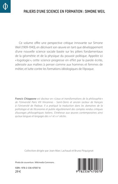 Paliers d’une science en formation : Simone Weil (9782336470078-back-cover)