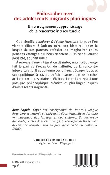 Philosopher avec des adolescents migrants plurilingues, Un enseignement-apprentissage de la rencontre interculturelle (9782336431734-back-cover)