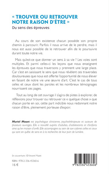 « Trouver ou retrouver notre raison d'être », Du sens des épreuves (9782336453606-back-cover)