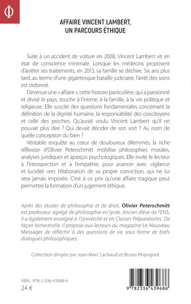 Affaire Vincent Lambert, un parcours éthique (9782336439686-back-cover)