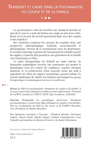 Transfert et cadre dans la psychanalyse du couple et de la famille, Cahier N°4 de l’APPCF-BRUXELLES (9782336435237-back-cover)