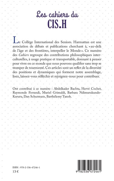 CAHIERS DU CIS.H, Pour vivre en ce monde, quels outils philosophiques ? (9782336472461-back-cover)