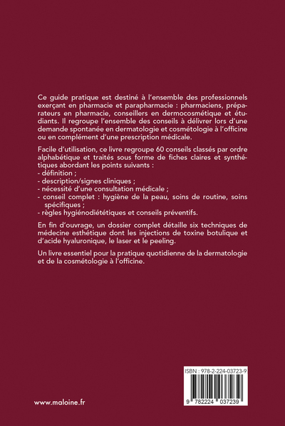 Conseils en pharmacie : Dermatologie & Cosmétologie, 2e éd. (9782224037239-back-cover)