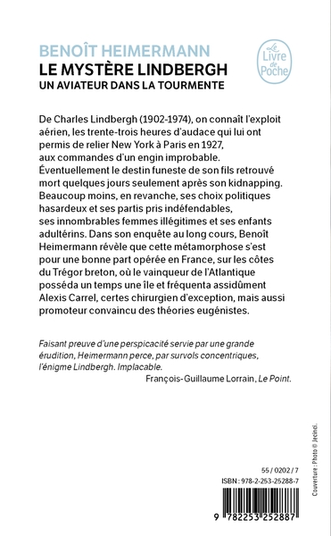 Le Mystère Lindbergh, Un aviateur dans la tourmente (9782253252887-back-cover)