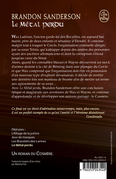 Le Métal perdu (Fils-des-Brumes : Wax & Wayne, Tome 4) (9782253243540-back-cover)