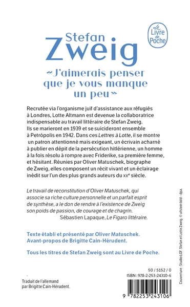 J'aimerais penser que je vous manque un peu, Lettres à Lotte 1934 - 1940 (9782253243106-back-cover)