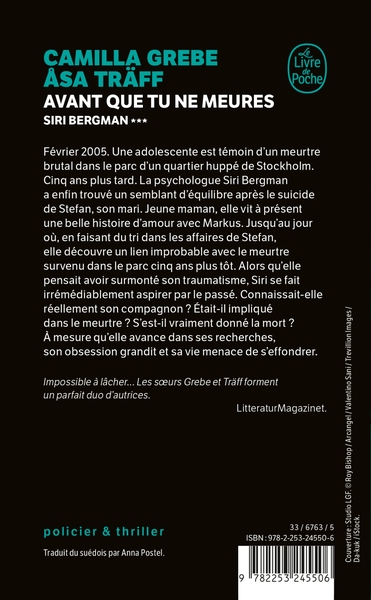 Avant que tu ne meures (Siri Bergman, 3) (9782253245506-back-cover)