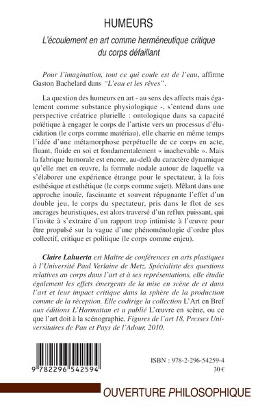 Humeurs, L'écoulement en art comme herméneutique critique du corps défaillant (9782296542594-back-cover)