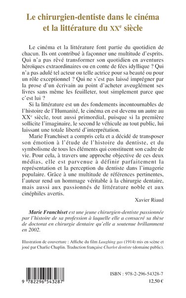 Le chirurgien-dentiste dans le cinéma et la littérature du XXème siècle (9782296543287-back-cover)