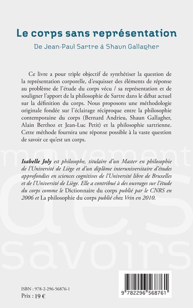 Le corps sans représentation, De Jean-Paul Sartre à Shaun Gallagher (9782296568761-back-cover)