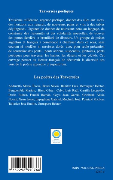 Traversées poétiques - Travesias poéticas, Poètes argentins d'aujourd'hui (9782296550766-back-cover)