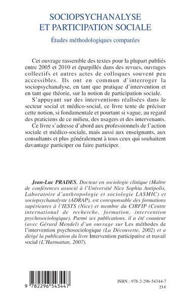 Sociopsychanalyse et participation sociale, Etudes méthodologiques comparées - Volume 2 (2005-2010) (9782296543447-back-cover)