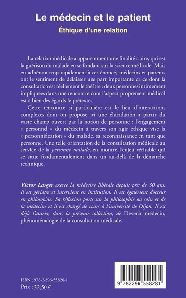 Le médecin et le patient, Ethique d'une relation (9782296558281-back-cover)