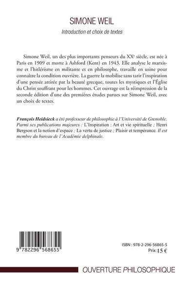 Simone Weil, Introduction et choix de textes (9782296568655-back-cover)