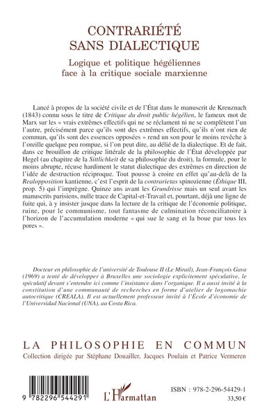 Contrariété sans dialectique, Logique et politique hégéliennes face à la critique sociale marxienne (9782296544291-back-cover)