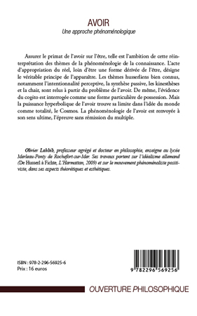 Avoir, Une approche phénoménologique (9782296569256-back-cover)