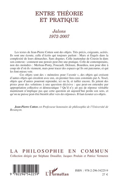 Entre théorie et pratique, Jalons - 1972-2007 (9782296542259-back-cover)