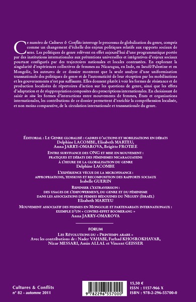Cultures et Conflits, Le Genre globalisé, Forum Les Révolutions du "Printemps arabe" (9782296557000-back-cover)