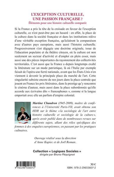 L'exception culturelle, une passion française ?, Eléments pour une histoire culturelle comparée (9782296556072-back-cover)