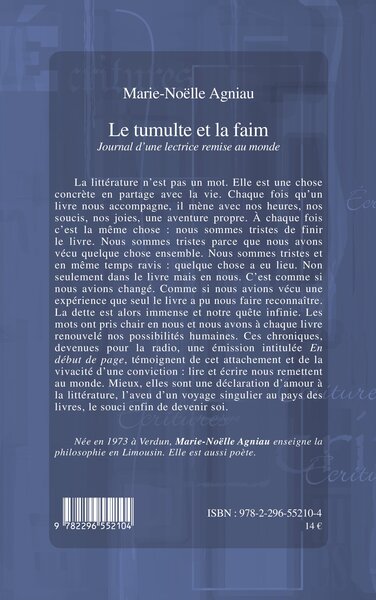 LE TUMULTE ET LA FAIM JOURNAL D'UNE LECTRICE REMISE AU MONDE (9782296552104-back-cover)